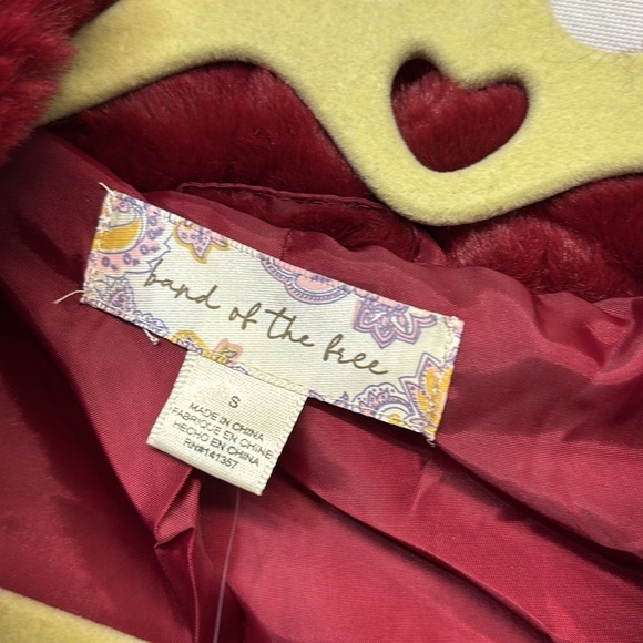 Band Of The Free Val Faux Fur Chevron collard Rhubarb red Jacket coat Small - Picture 5 of 11
